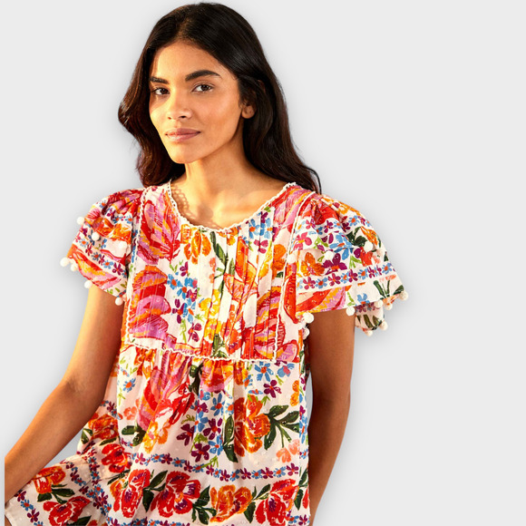 FARM Rio Tops - FARM Rio (L) White Spring Bananas Blouse NWT